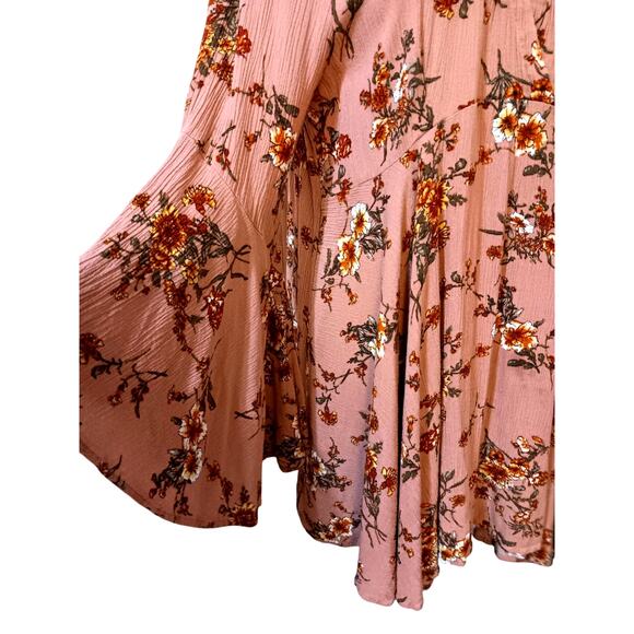 Umgee Boho Blouse Top Flare Sleeves Pink Floral Cottagecore Fairy Long Tunic LG - Picture 5 of 9